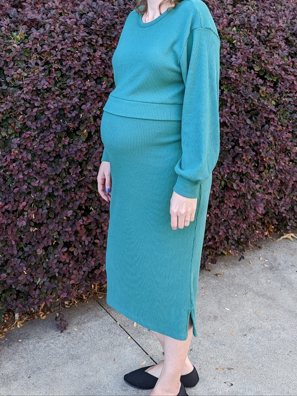 Olive Ribbed Maternity Skirt & Top